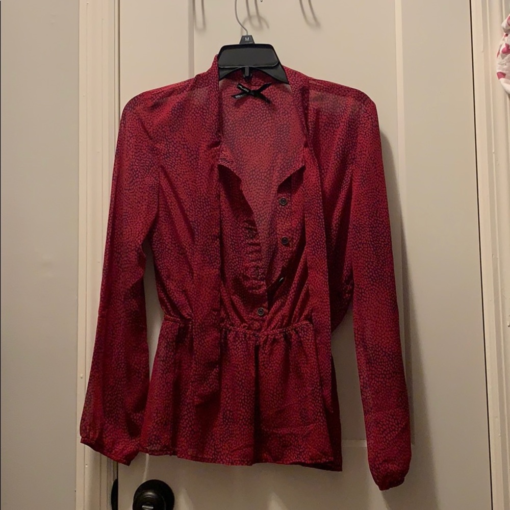 Red Patterned Long Sleeve Blouse